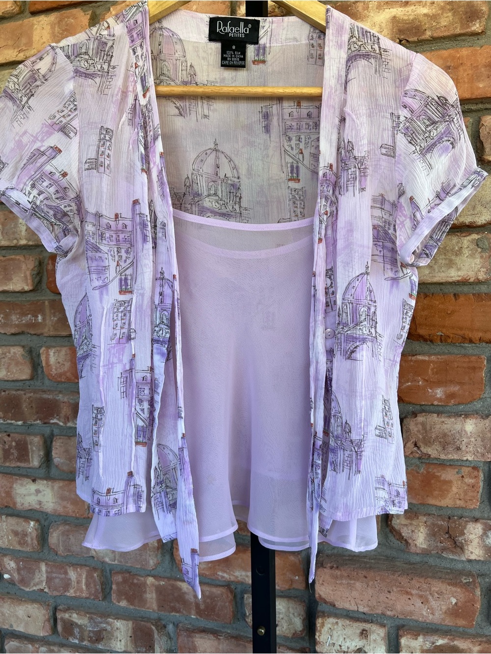 Rafaella Silk Petite Lavender Printed Two-Piece Top size 6